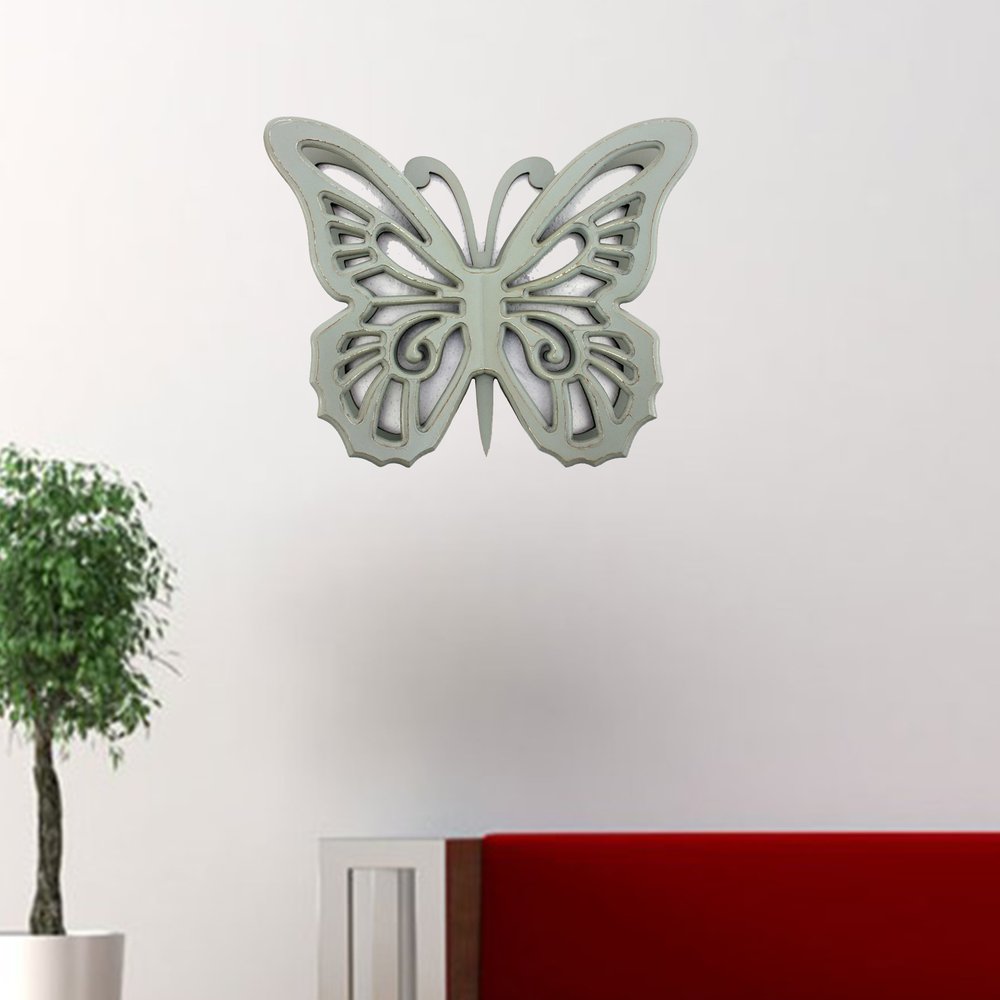 23" X 19" Gray Butterfly Wood Hanging Dimensional Sculpture