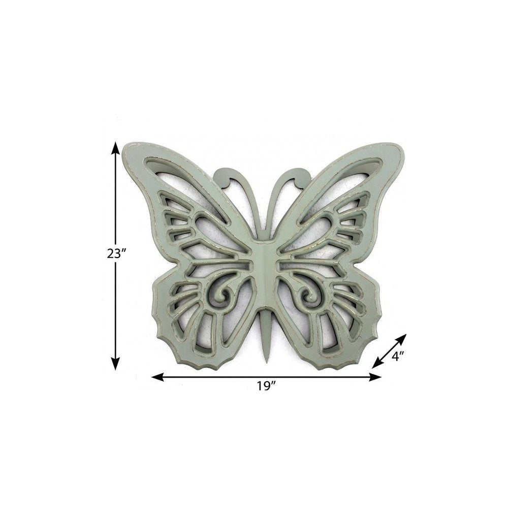 23" X 19" Gray Butterfly Wood Hanging Dimensional Sculpture