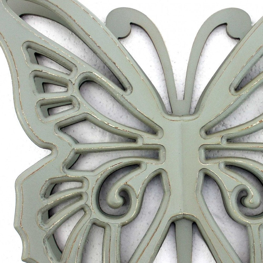 23" X 19" Gray Butterfly Wood Hanging Dimensional Sculpture
