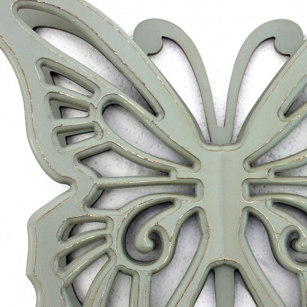23" X 19" Gray Butterfly Wood Hanging Dimensional Sculpture