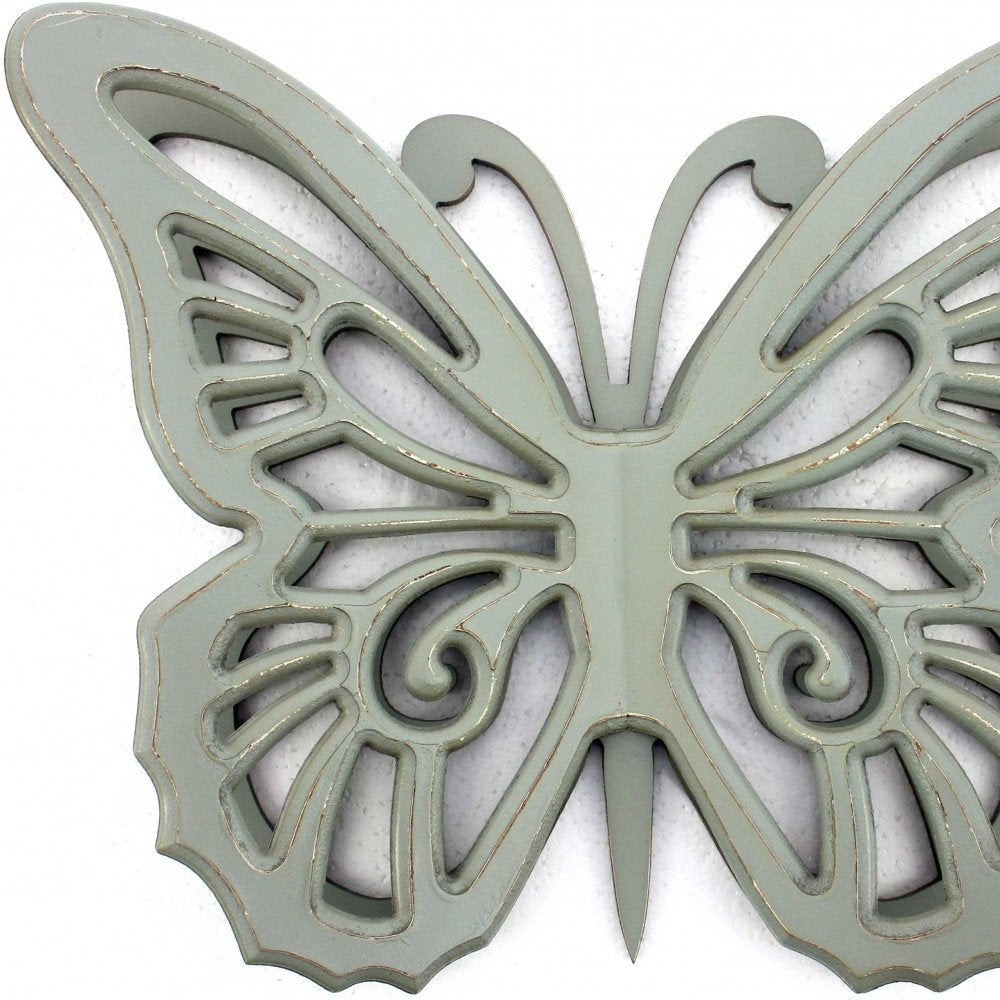 23" X 19" Gray Butterfly Wood Hanging Dimensional Sculpture