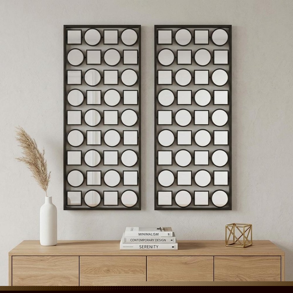 Set of Two 30" X 12" Bronze Mirrored Metal Abstract Wall Decor