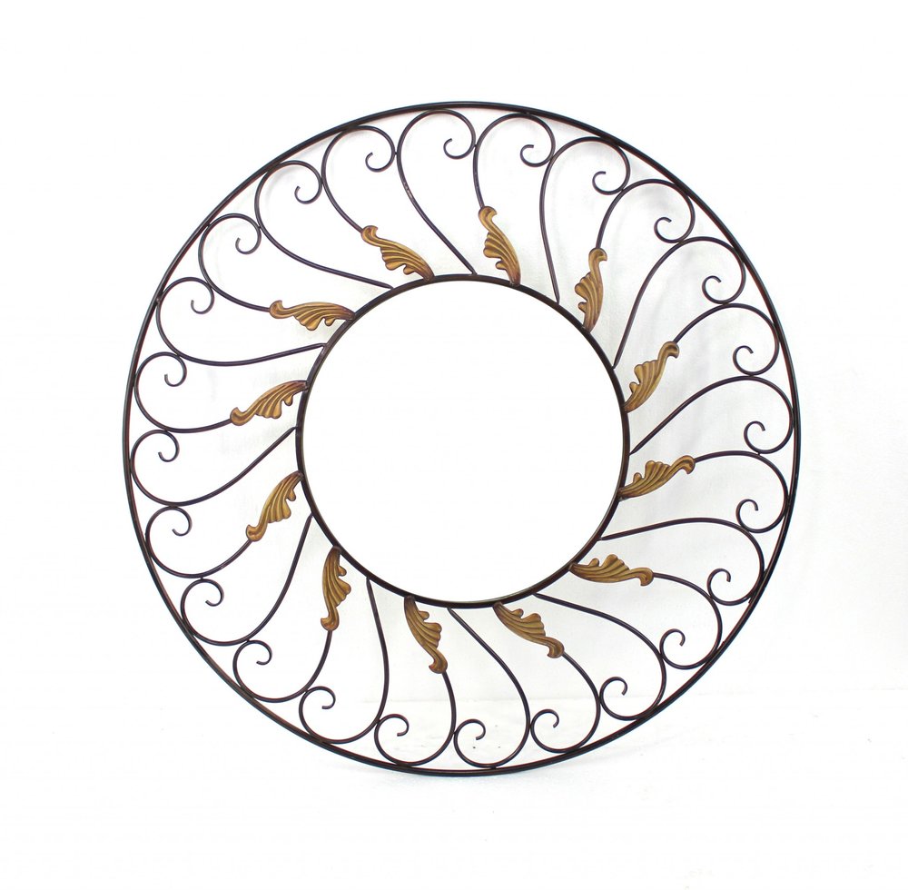 38" Bronze Metal Round Framed Accent Mirror