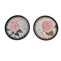 Set of Two Black And Pink Floral Metal Round Trays Hanging Wall Decor