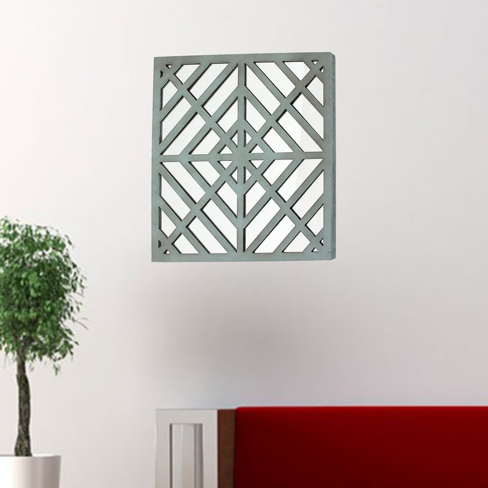 24" Black Abstract Wood Framed Accent Mirror
