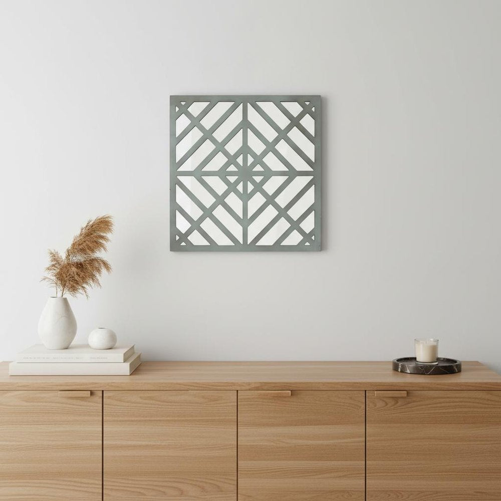 24" Black Abstract Wood Framed Accent Mirror