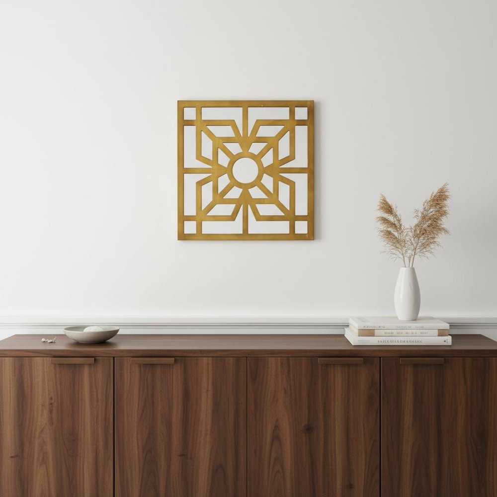 24" Black Abstract Wood Framed Accent Mirror