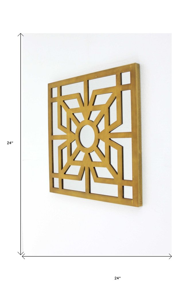 24" Black Abstract Wood Framed Accent Mirror