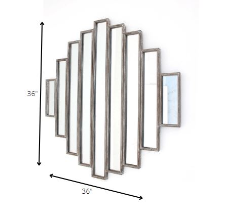 36" X 36" Silver Wood And Mirror Hanging Dimensional Sculpture
