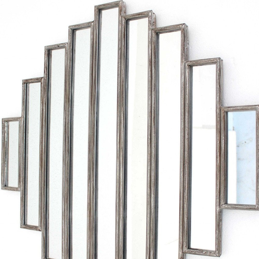36" X 36" Silver Wood And Mirror Hanging Dimensional Sculpture