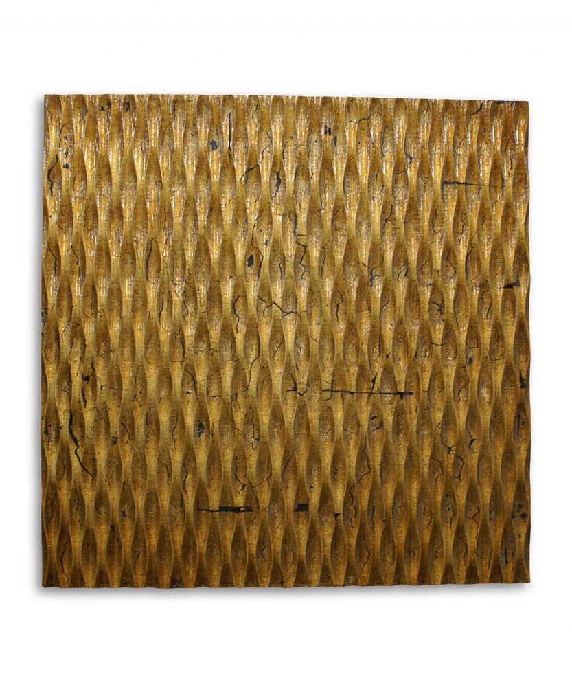 36" X 36" Gold Abstract Wood Hanging Dimensional Sculpture