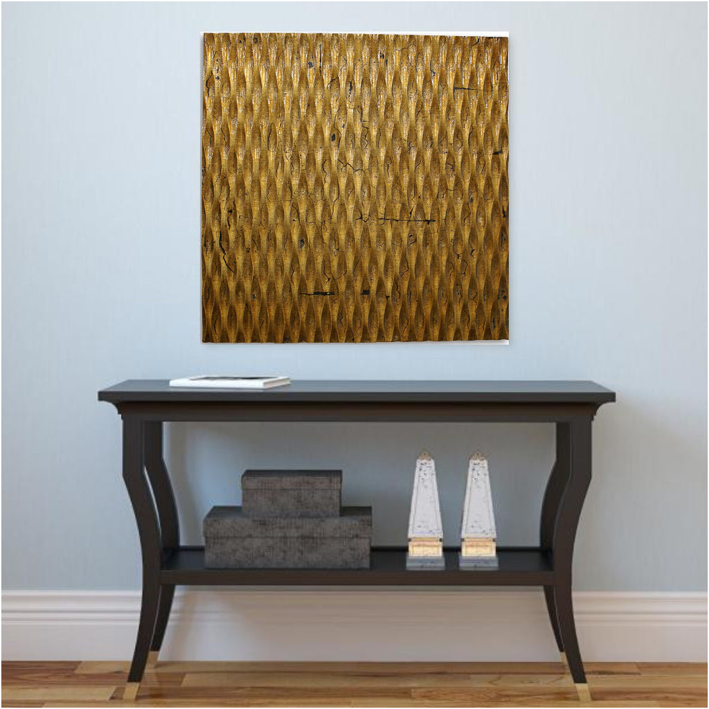 36" X 36" Gold Abstract Wood Hanging Dimensional Sculpture