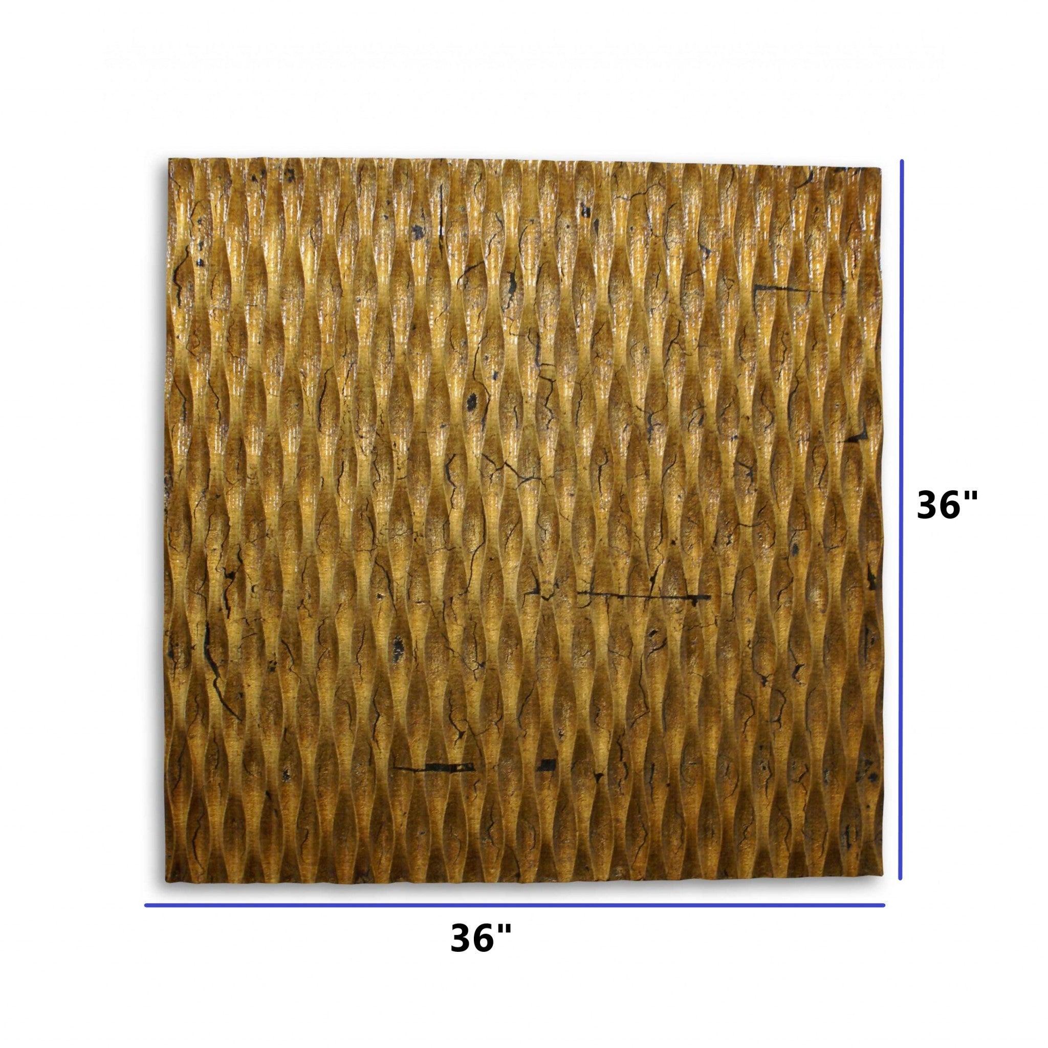 36" X 36" Gold Abstract Wood Hanging Dimensional Sculpture