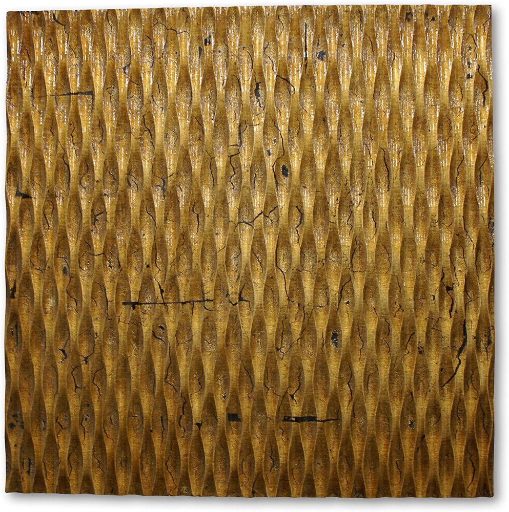 36" X 36" Gold Abstract Wood Hanging Dimensional Sculpture