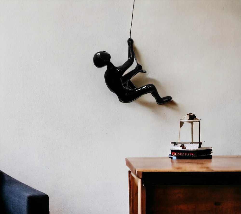6" X 4" Black Resin Climbing Man Hanging Dimensional Sculpture