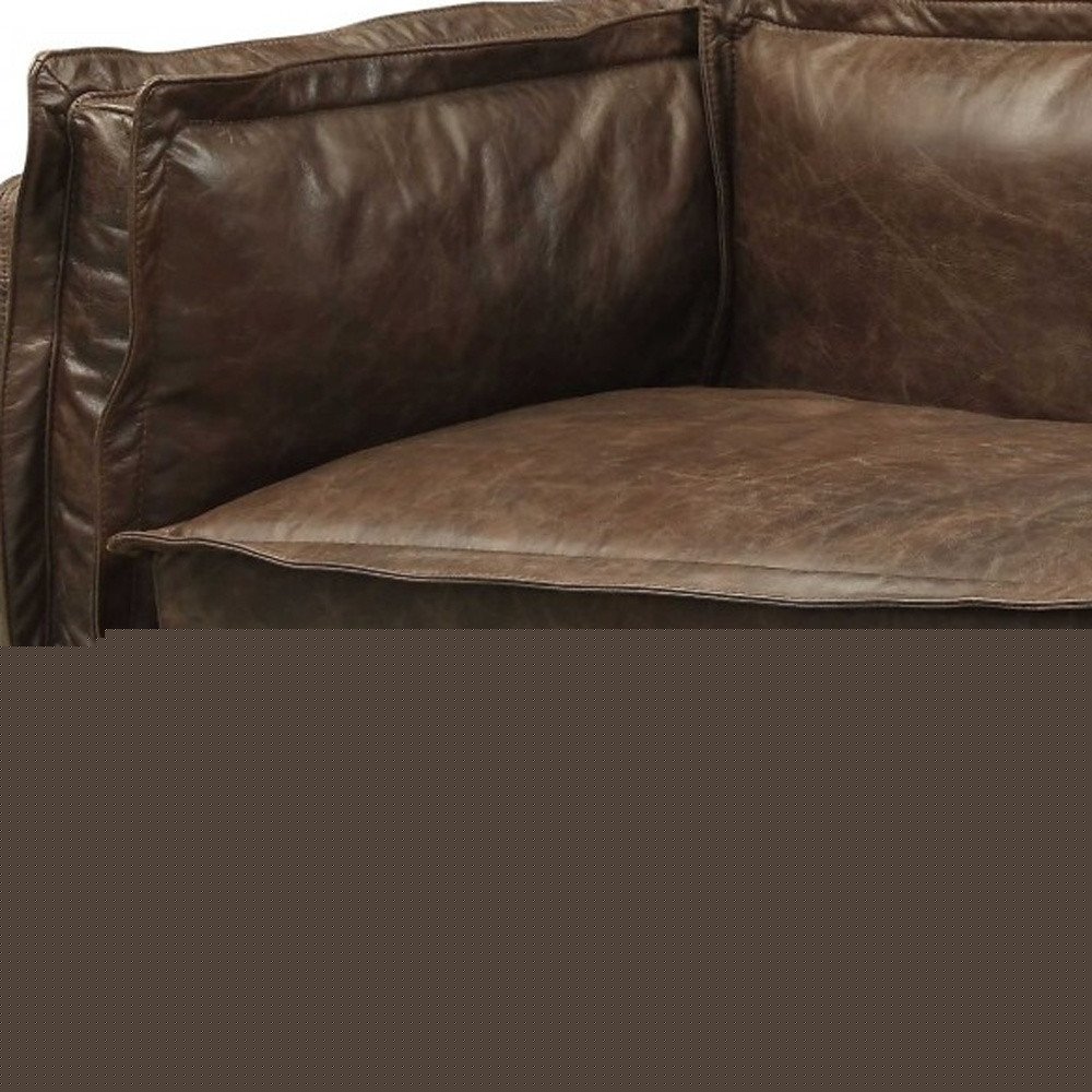 94" Chocolate Top Grain Leather Sofa With Dark Brown Legs