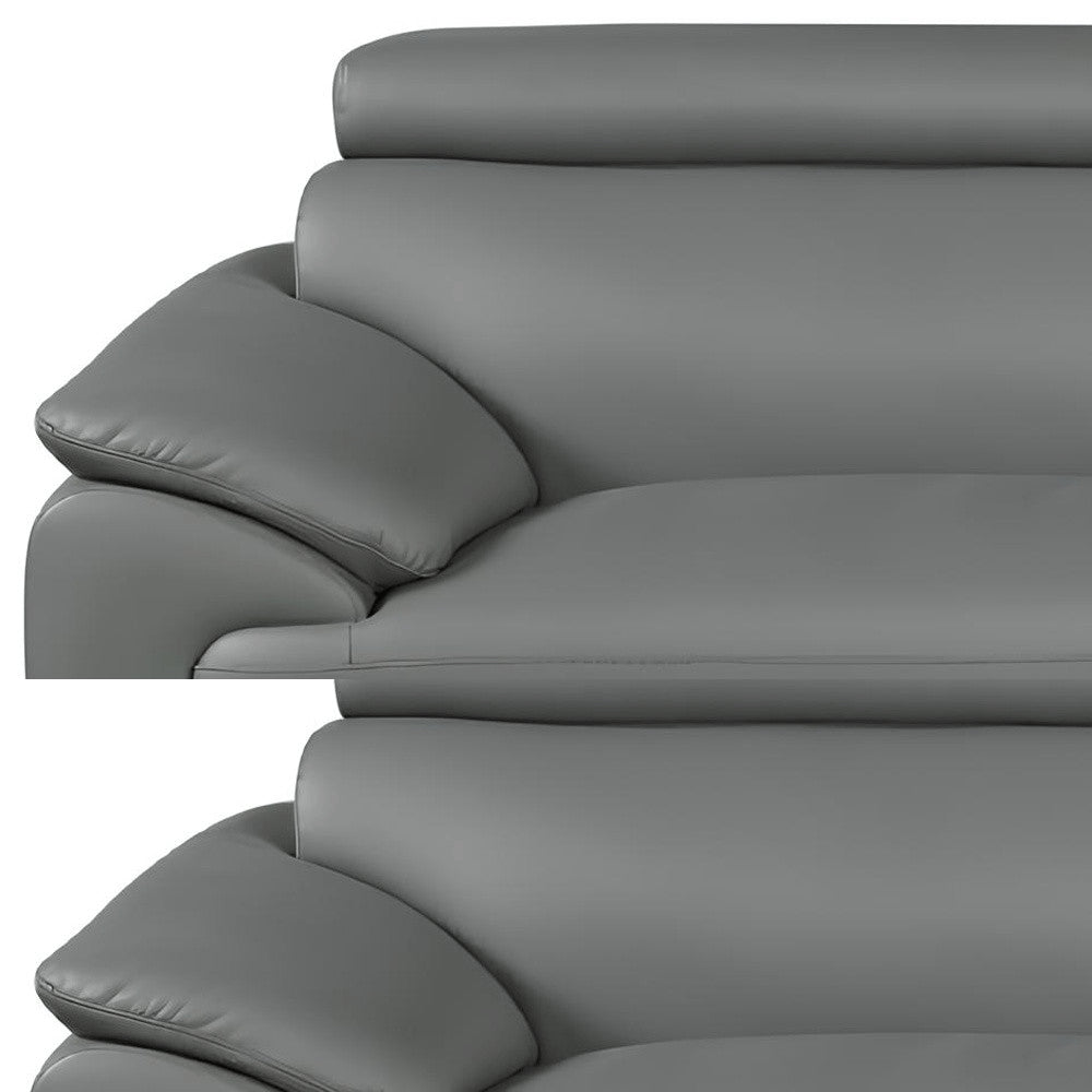 86" Gray Leather Sofa With Silver Legs