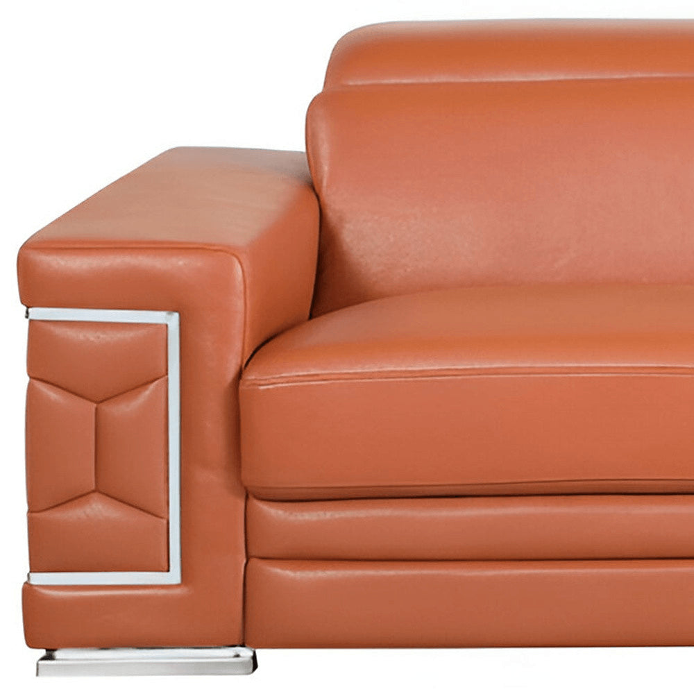 89" White Italian Leather Sofa With Silver Legs