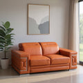 71" Camel And Silver Genuine Leather Love Seat