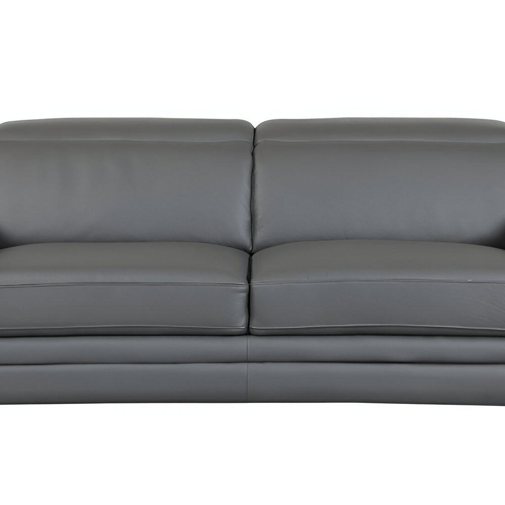89" White Italian Leather Sofa With Silver Legs