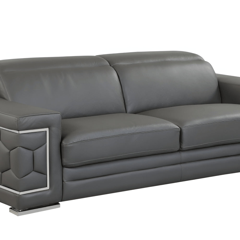 89" White Italian Leather Sofa With Silver Legs