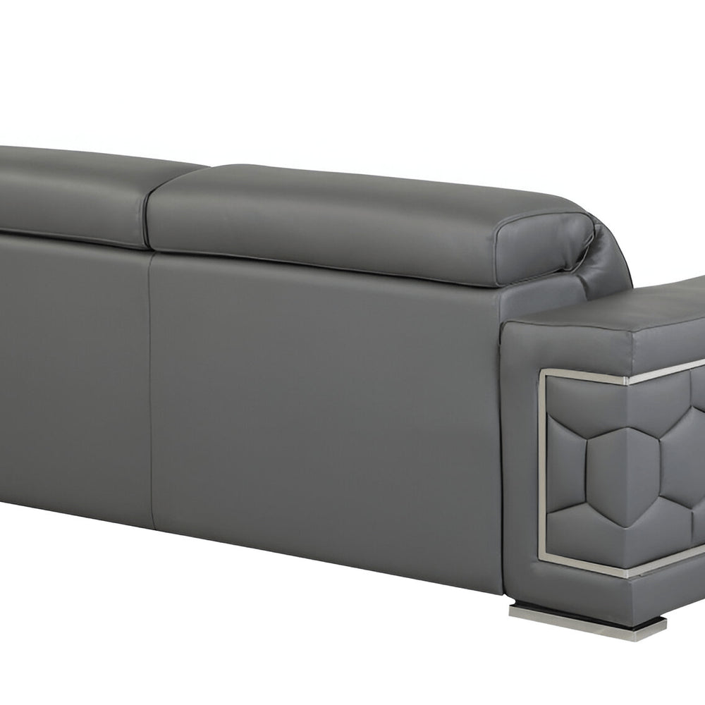 89" White Italian Leather Sofa With Silver Legs