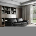 90" Black Italian Leather Sofa With Silver Legs