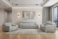 Three Piece Indoor Light Gray Italian Leather Six Person Seating Set