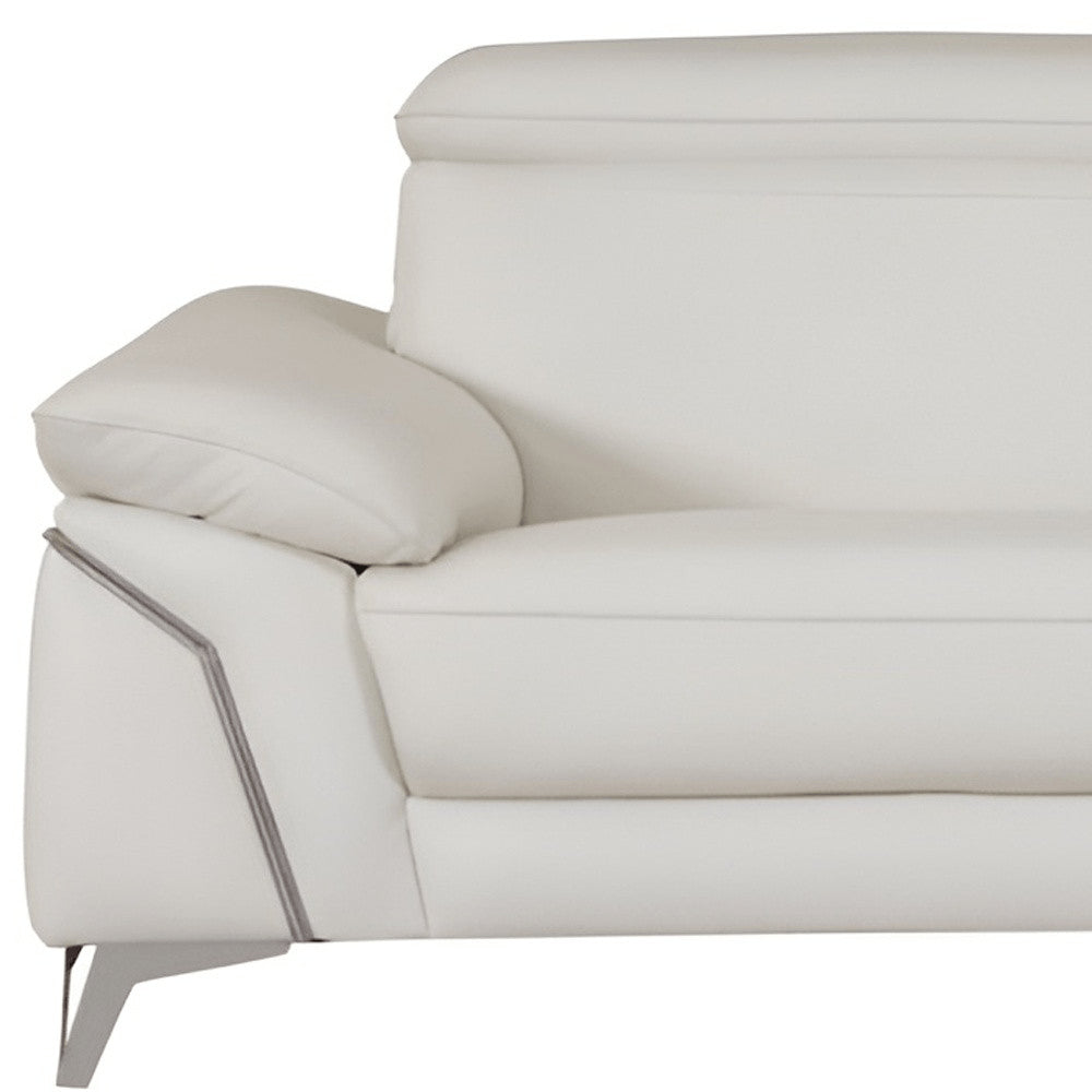 87" Blue Italian Leather Sofa With Silver Legs