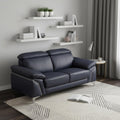 71" Navy Blue And Silver Genuine Leather Loveseat