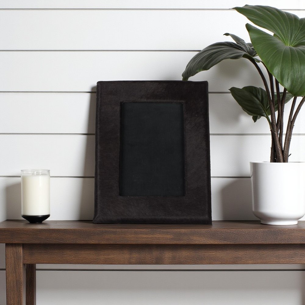 4" x 6" Gray Cowhide Tabletop Picture Frame with Mat
