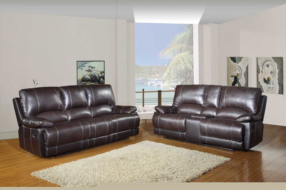 Two Piece Indoor Brown Faux Leather Five Person Seating Set