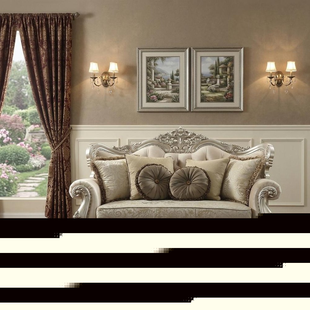 88" Champagne Velvet Curved Floral Sofa And Toss Pillows