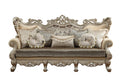 41" Champagne Cotton Blend Curved Floral Sofa And Toss Pillows