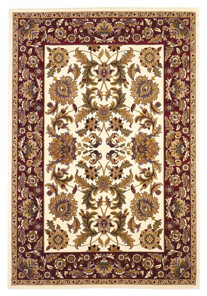 9' X 13' Ivory Red And Orange Floral Medallion Area Rug