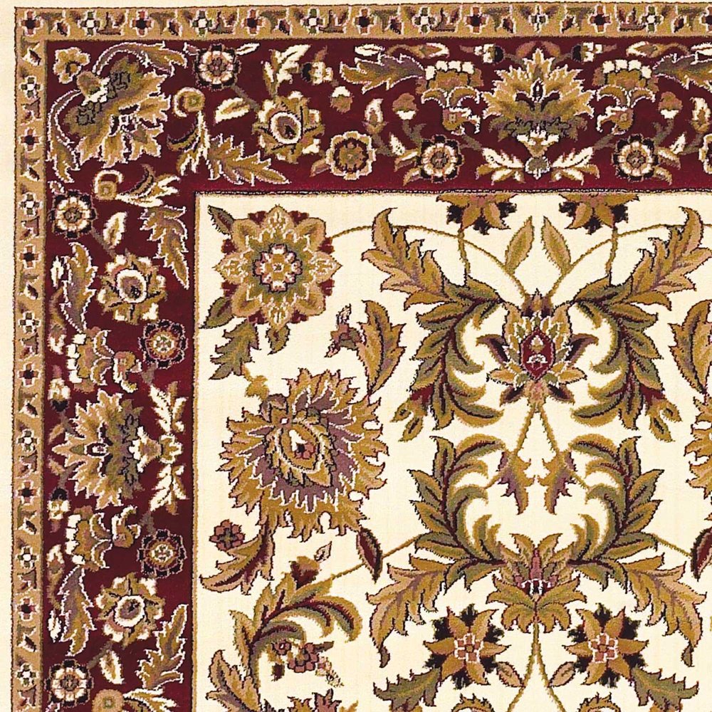 9' X 13' Ivory Red And Orange Floral Medallion Area Rug