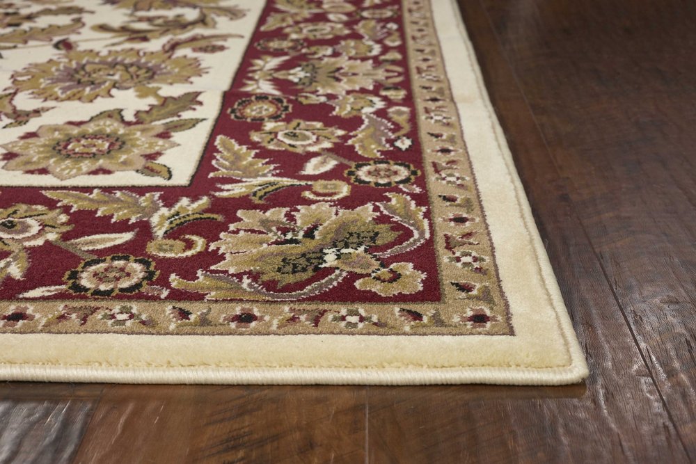 9' X 13' Ivory Red And Orange Floral Medallion Area Rug