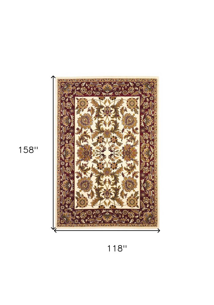 9' X 13' Ivory Red And Orange Floral Medallion Area Rug