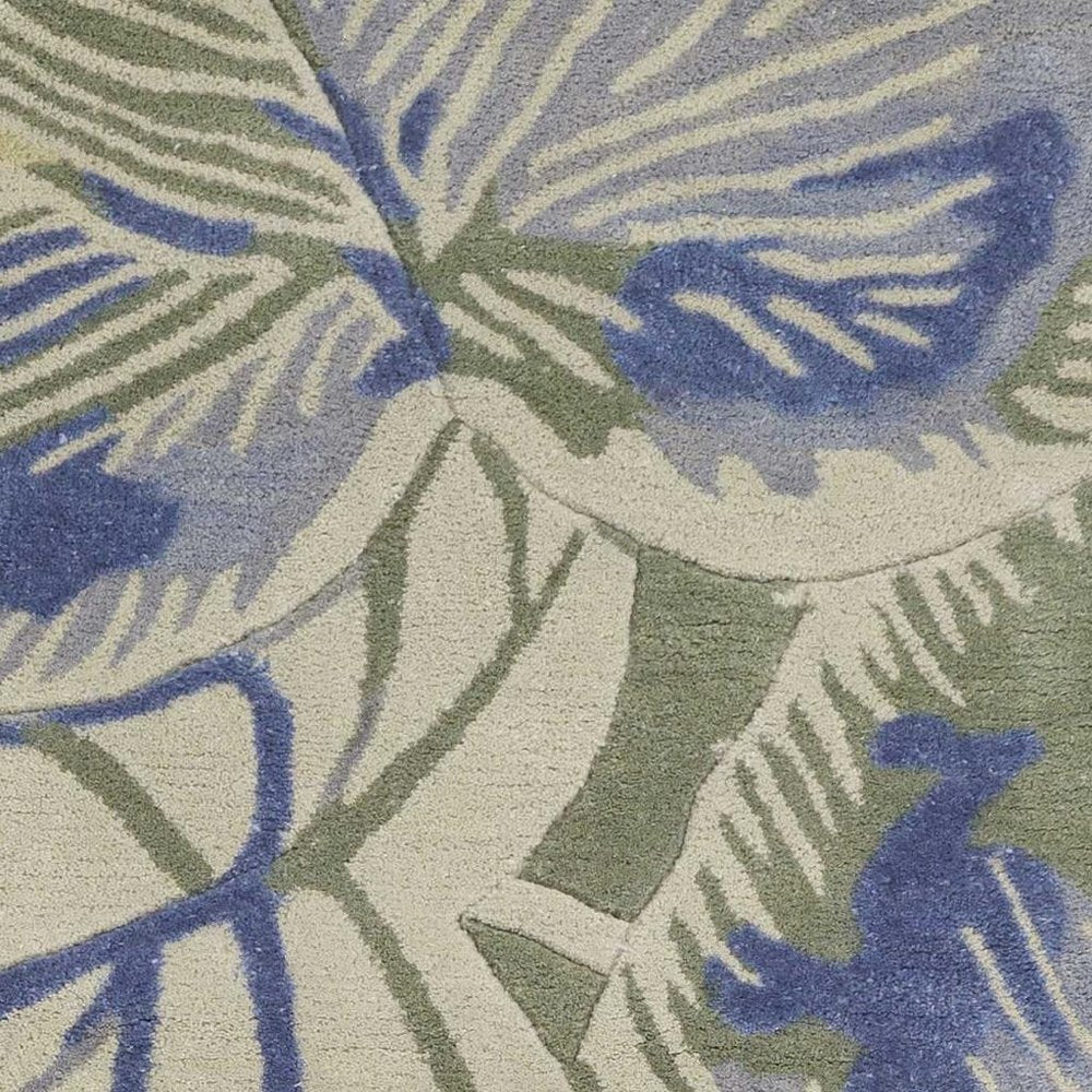 10' Blue Green And Beige Wool Tropical Botanical Hand Tufted Runner Rug