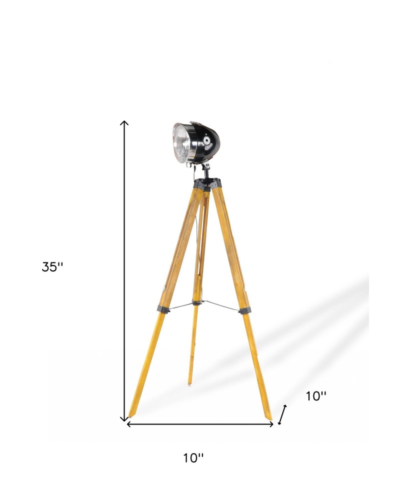 35" Brown Tripod Floor Lamp With Cone