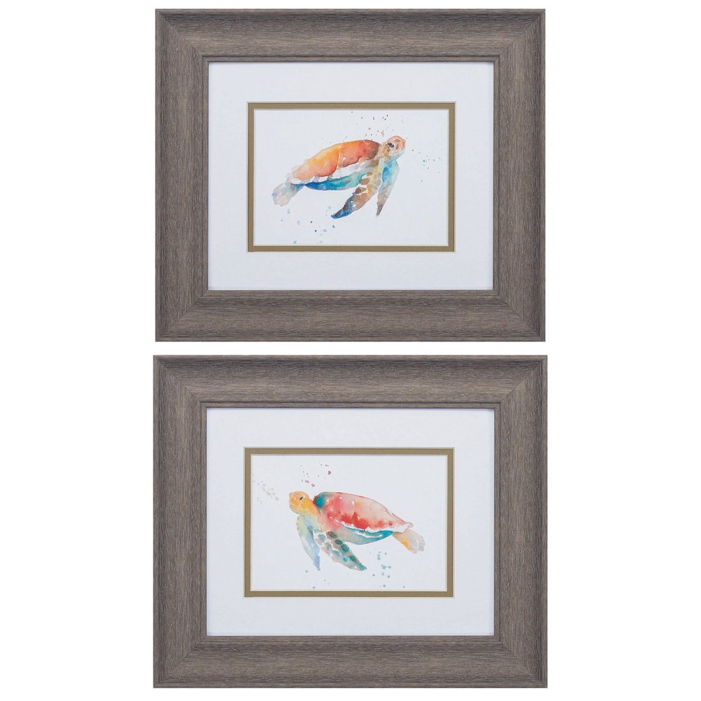 Set of Two Red and Blue Turtle Framed Wall Art