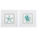 Set of Two Aqua Coastal White Square Framed Art