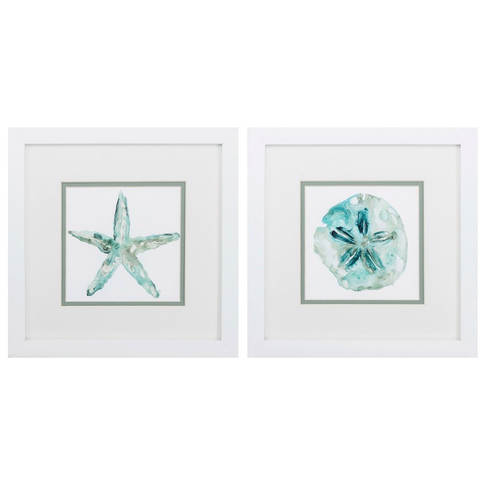 Set of Two Aqua Coastal White Square Framed Art