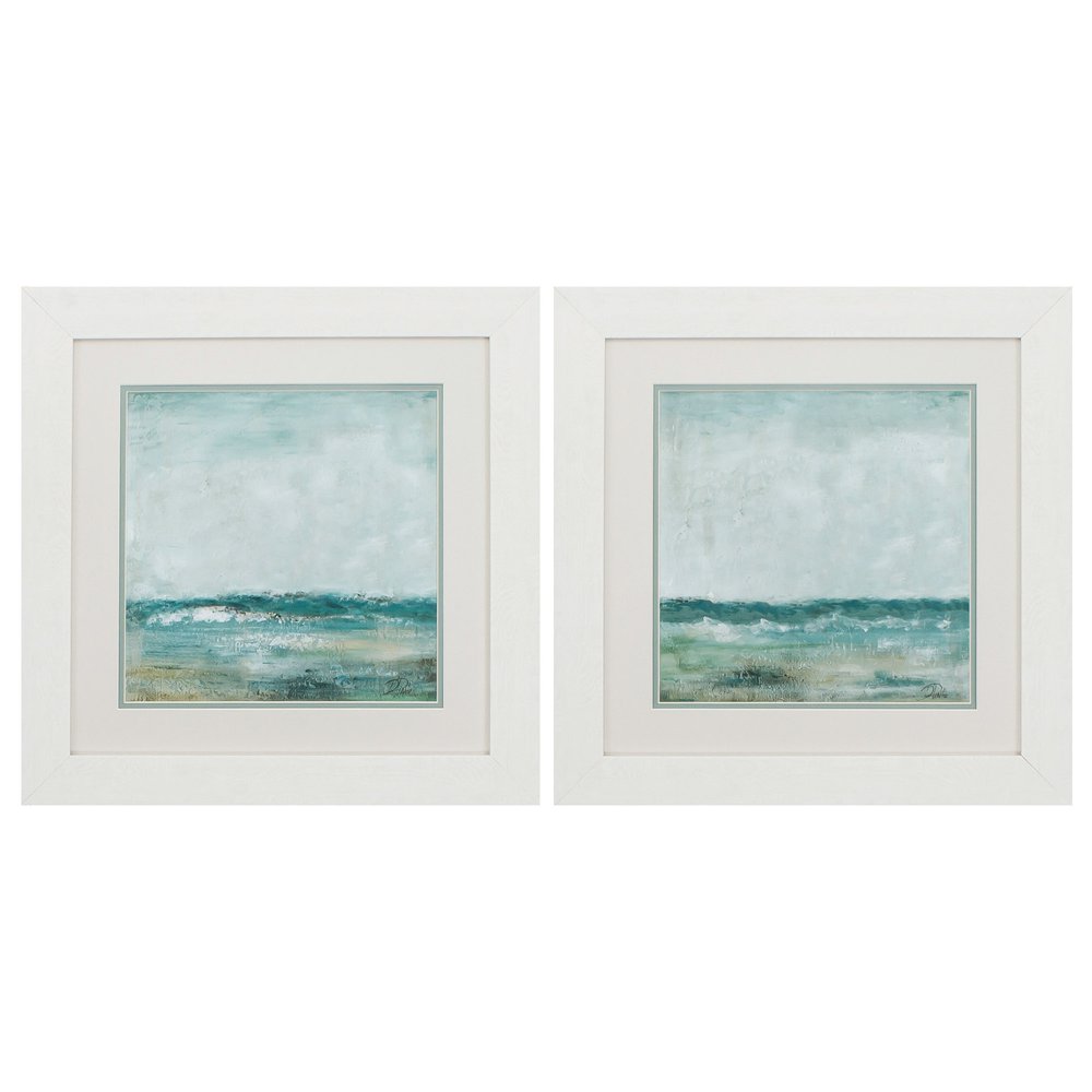 Set of Two 19" X 19" White and Blue Ocean Wall Decor