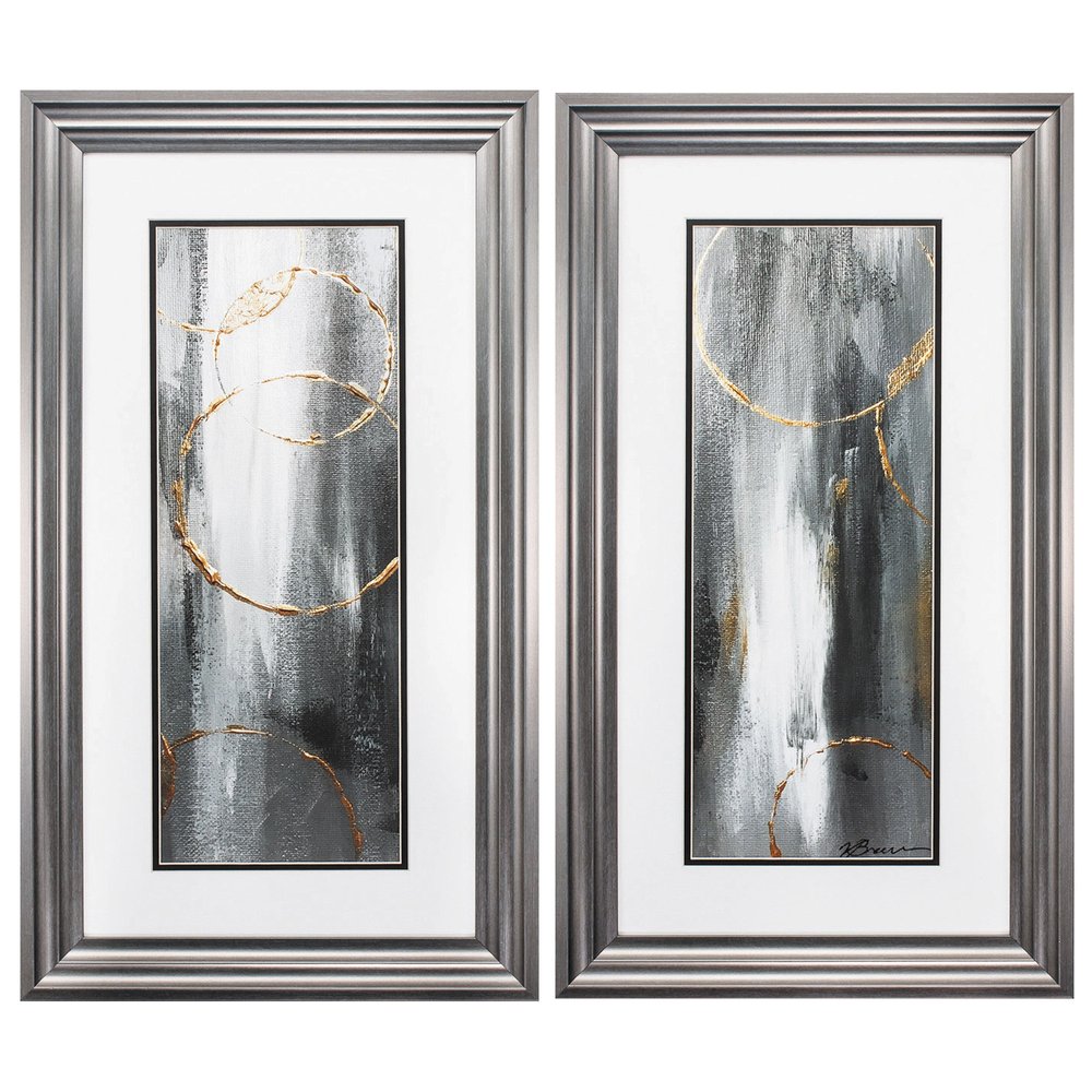 Set of Two Modern Abstract Gunmetal Framed Art