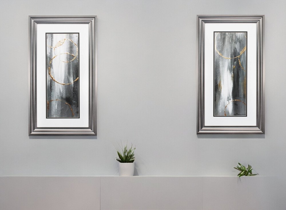 Set of Two Modern Abstract Gunmetal Framed Art