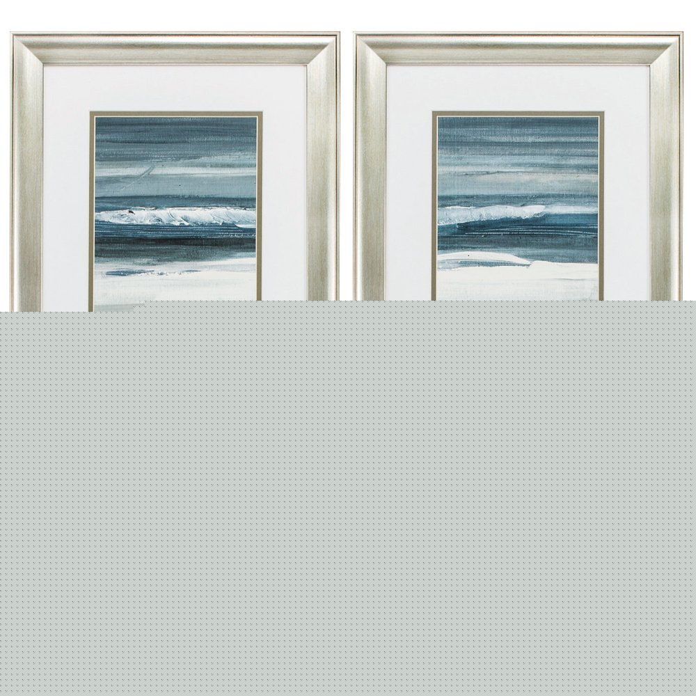 Set of Two 27" X 15" Ocean Print Silver Framed Art Wall Decor