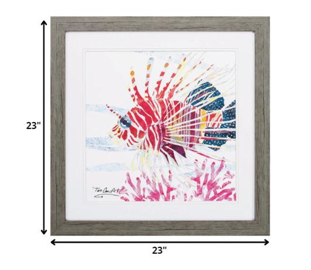 23" X 23" Woodtoned Frame Sea Creature Fish