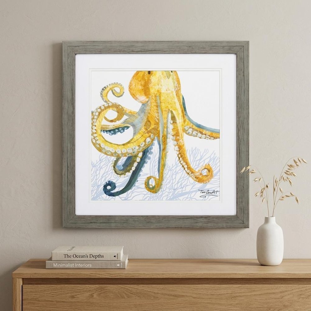 23" X 23" Woodtoned Frame Sea Creature Octopus