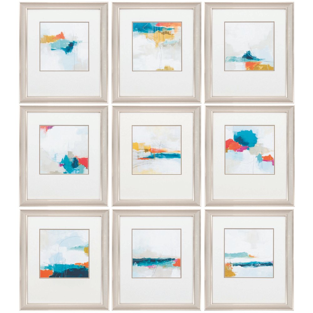 Set of Nine 14" X 16" Modern Abstract Champagne Gold Framed Art
